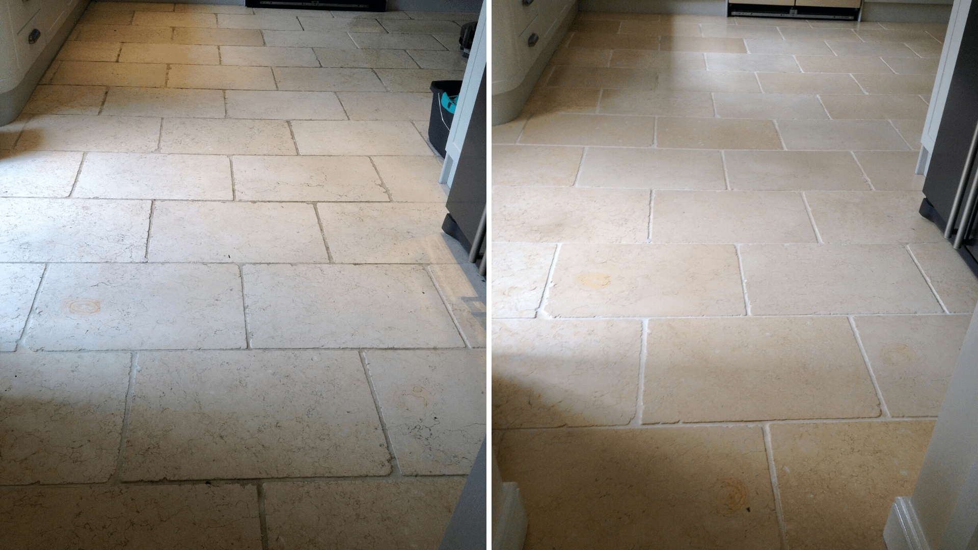 Limestone floor before and after cleaning